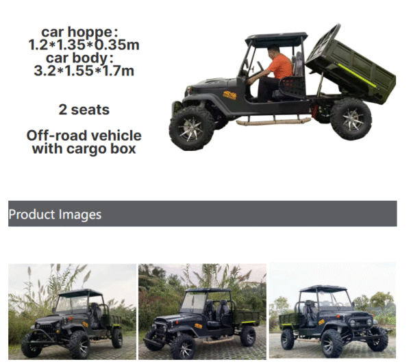 "Off Road Buggy Customized Vehicle Pick up Truck Mini Jeep Scooter Cargo Box Electric jeep Cart " - Image 4